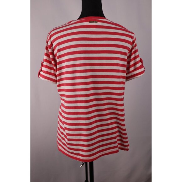 Michael Kors Pink & White Striped Shirt Sleeve Tee Shirt Size Medium‎ - Picture 2 of 12